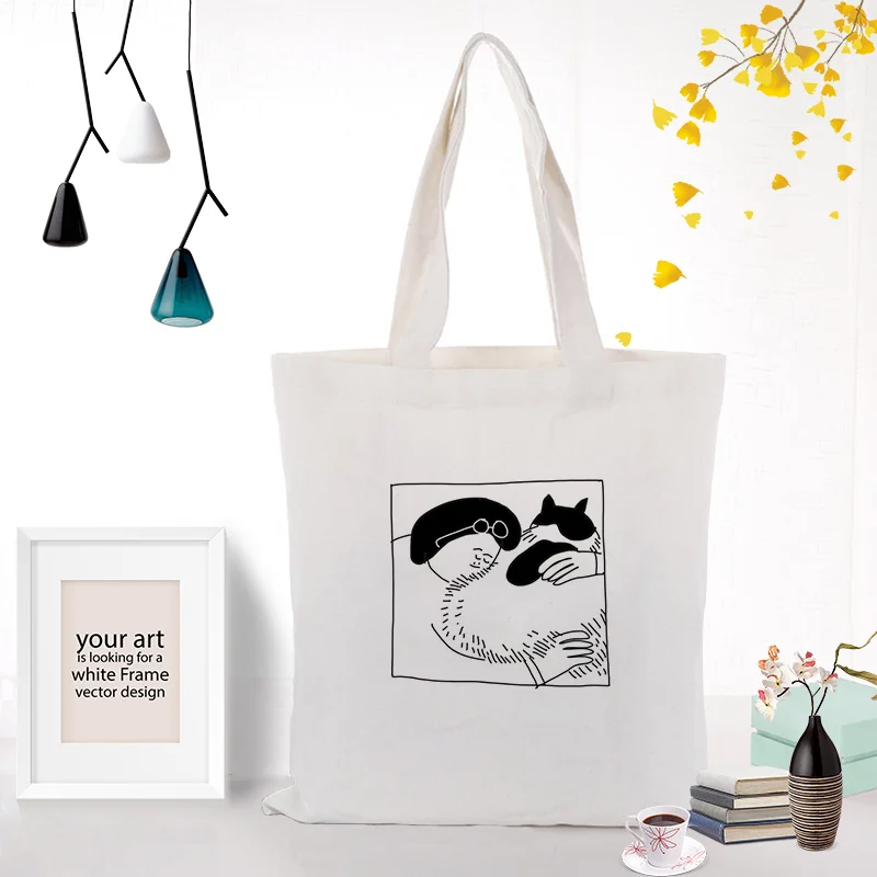 ILLUSTRATIONB002 Холщовая Сумка повседневные иллюстрации Сумочка текст DIY сумка печать индивидуальный логотип для печати ежедневное использование складной шоппинг многоразовые - Цвет: ILLUSTRATIONB002