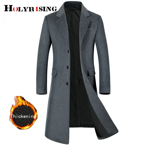 Thick Grey HOLYRISING, мужское длинное шерстяное пальто, утолщенное, мужской Тренч, мужское кашемировое пальто, высокое качество, шерстяное пальто, длинная парка, 19036-5 - Color: Thick Grey