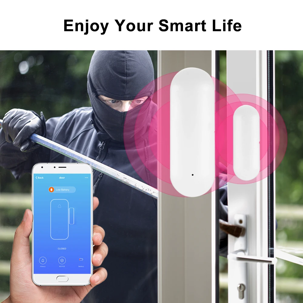 Беспроводной смарт датчик TUYA для окон и дверей Wi Fi детектор домашней