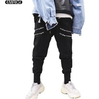 

Men Zipper Pocket Hip Hop Casual Pant Male Dark Black High Street Fashion Harem Trousers Joggers Sweatpants