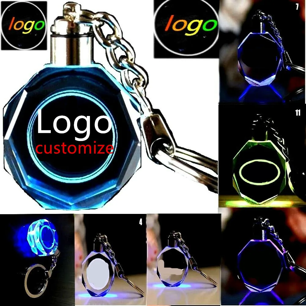 Car Logo customize Keychain Crystal Light Changing 3D laser keyring Color LED key ringg custom made anniversary Gift |
