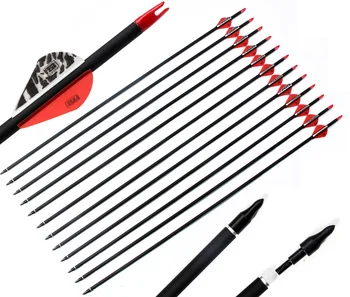 

6/12/24pcs Mixed Carbon Arrow Spine 500 with Black and Red Color Shield Feather for Recurve/Compound Bows Archery Hunting
