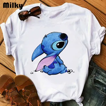

Women's Fashion Shirt Lilo Stitch Harajuku Cartoon Kawaii T-shirts Lovely Female Printed Casual T-shirt Cute Tops 90s ulzzang