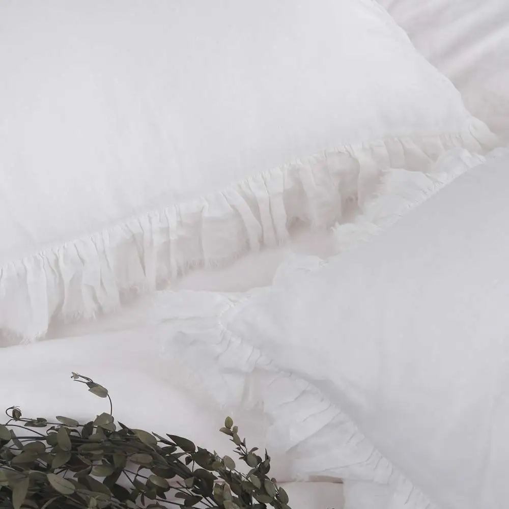 Simple&Opulence 100% Stone Washed Linen Shabby Chic Ruffled Duvet Cover Set