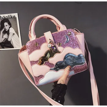 

New Fashion handbag High quality PU leather Women Tote bag Sweet lady Sequins Portable bag Cloud Shoulder Messenger bags