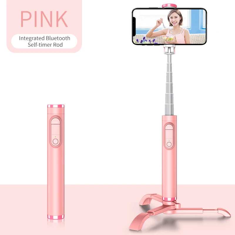 Pink-78cm tripod KYCXD штатив монопод селфи палка Bluetooth сплав фото live мобильный телефон Универсальный bluetooth пульт дистанционного управления селфи палка - Цвет: Pink-78cm tripod