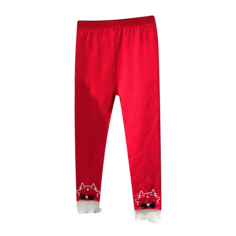 Autumn Newborn Baby Girls Cute Pants Cotton Leggings Elastic Waist Cartoon Print Toddler Bottom - Цвет: Красный