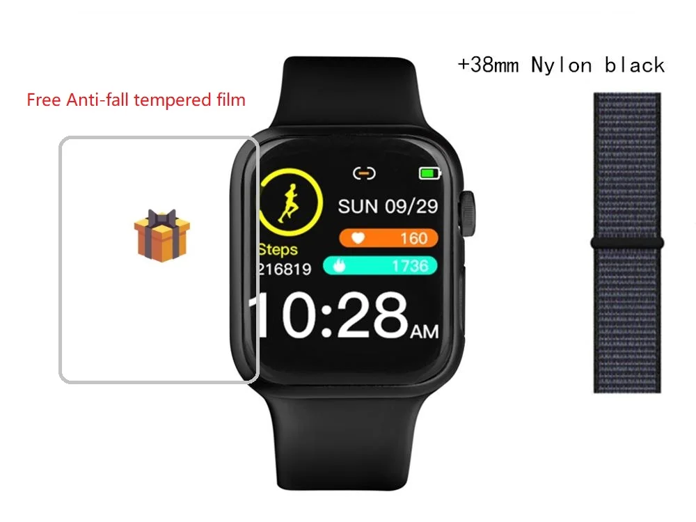 38 мм Смарт часы P20 smartwatch водонепроницаемый браслет сенсорный сердечный ритм кровяное давление для Android IOS - Цвет: add black strap
