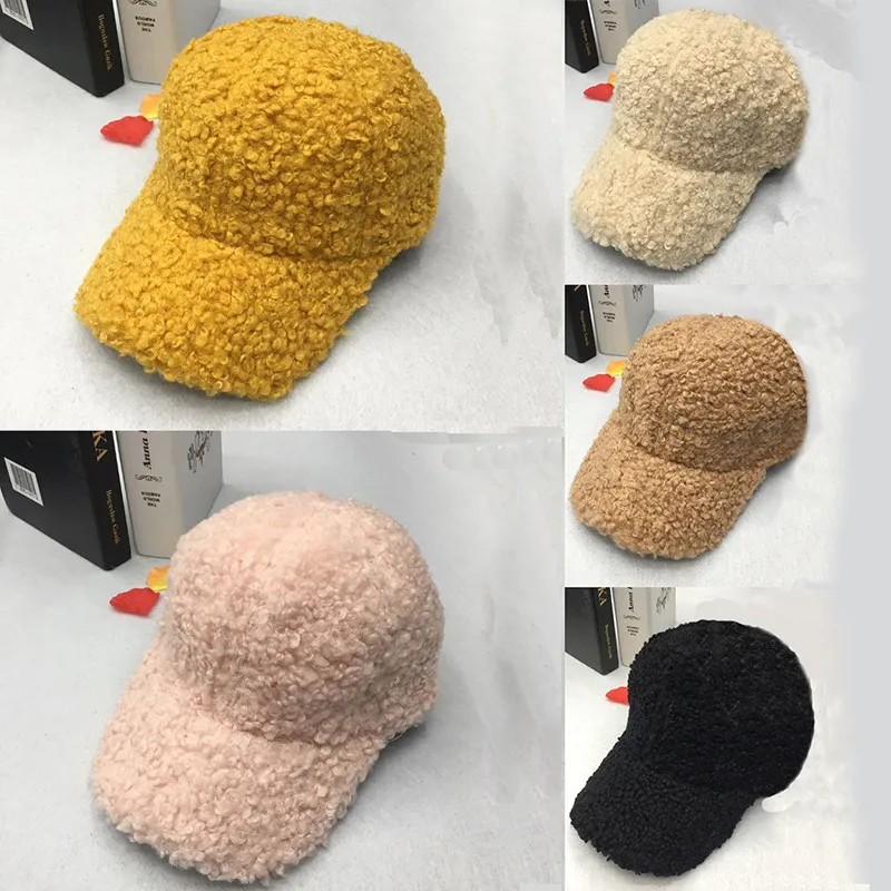 

Women Winter Wool Baseball Cap Thicken Warm Solid Cute Pompom Adjustable Outdoor Sports Cute Cap Bone Fashion K Pop Hat Snapback