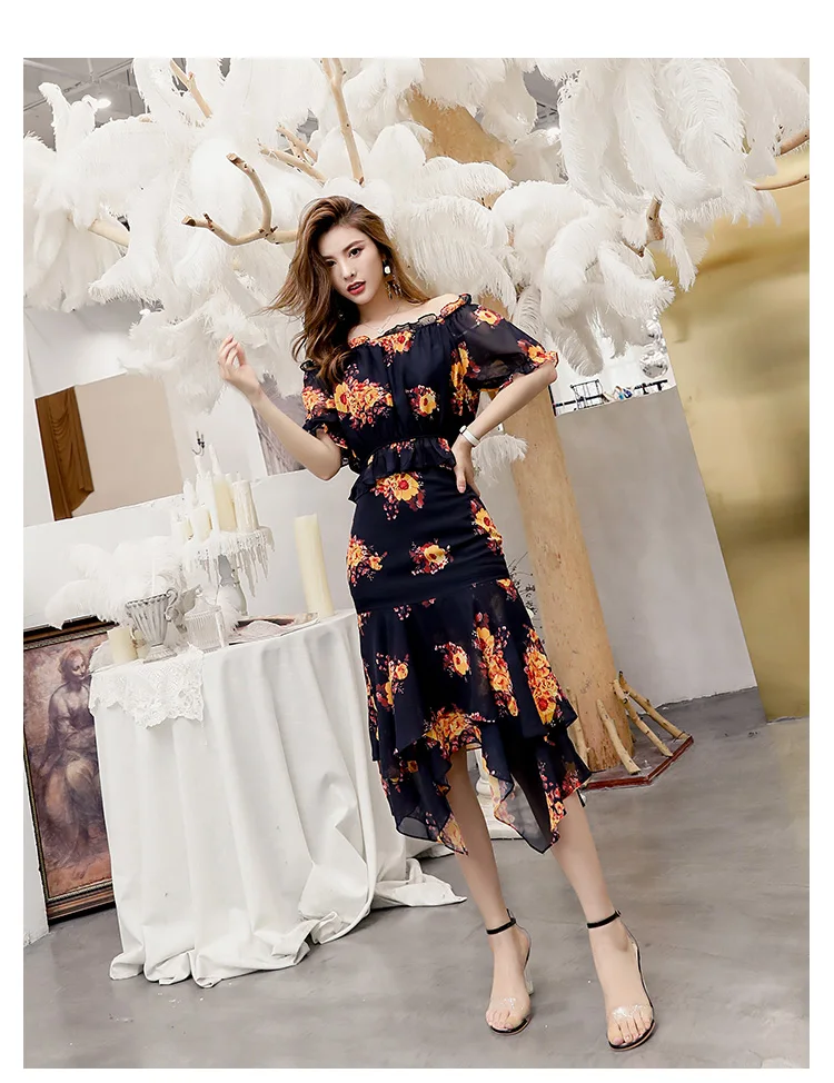 Delocah/Модные Летние Осенние комплекты для подиума Женские топы с коротким рукавом и открытыми плечами+ винтажная Асимметричная юбка с принтом комплект из 2 предметов