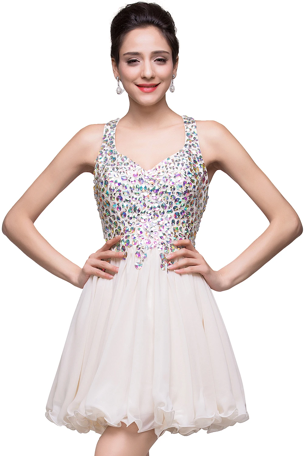 Vestidos De Fiesta, Новое поступление, сексуальные короткие коктейльные платья, платье для выпускного вечера, вечерние мини платья, в течение 3 дней - Цвет: Light Champagne