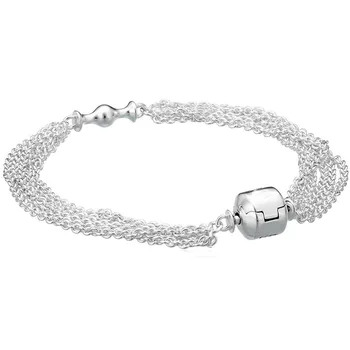 

New 925 Sterling Silver Bracelet Multi-Strand One Clip Station Snake Chain Bracelet Bangle Fit Bead Charm Diy Fine Jewelry