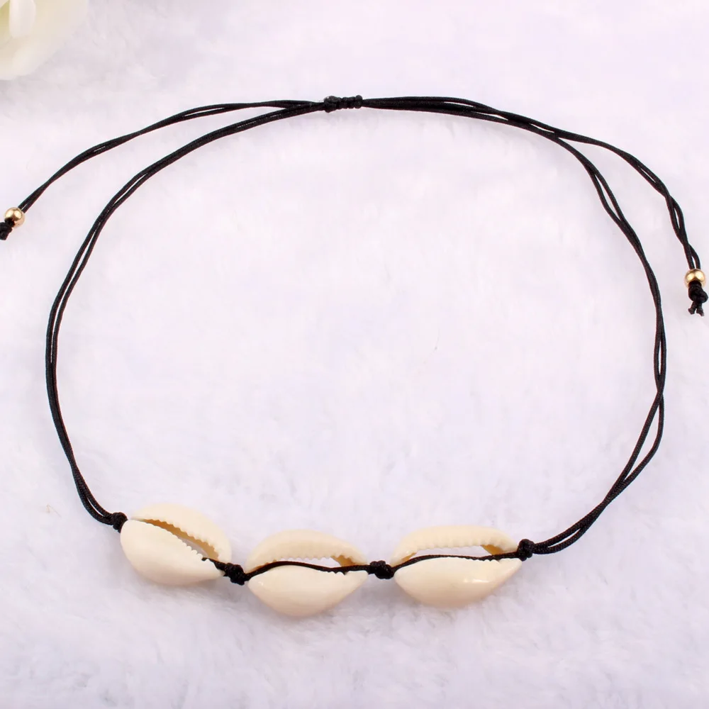 

Boho Black Rope Chain Seashell Necklace Woman Ocean Beach Sea Shells Choker Chain Necklace Natural Shell Girls Gifts