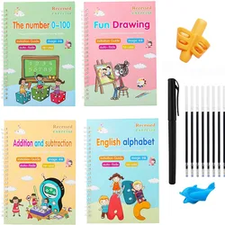 Cahier réutilisable pour enfants, 4 livres, pour apprendre la calligraphie, la peinture de l'alphabet, l'arithmétique, l'écriture, livre de pratique, jouets pour bébés 
