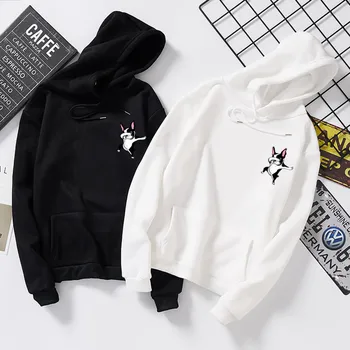 

Simple Cute Cat Women Hoodie Sweatshirt Korean Harajuku Loose Pullover Long Sleeve Female Teen Sweatshirts Clothing White Black