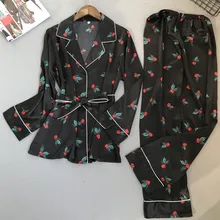 Высокое качество Женская пижама теплый длинный рукав комплект свободных пижам для дам милый без оправы цветочный принт шелковое нижнее белье женские мягкие пижамы