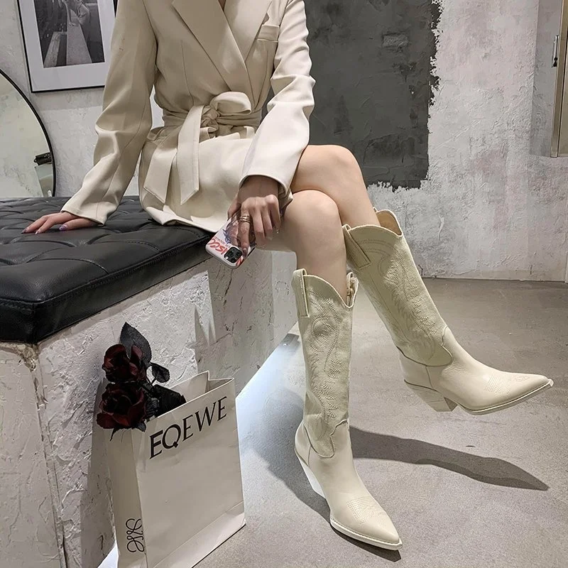 Botas Largas botas de mujer de Primavera de 2021 nuevo bordado botas de  tacón grueso Caballero alto tubo botas de vaquero del Western|Zapatos de  tacón de mujer| - AliExpress