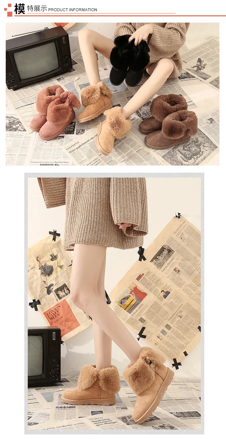 New Winter Women Plush Warm Snow Boots Sequins Rabbit Hair Ankle Boots Thicken Cotton Boots Shoes Zapatos De Mujer Botas