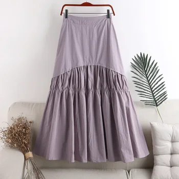 

Summer in the new show thin tall waist long pure color joker pleated spell receives the waist W319 skirts female skirt