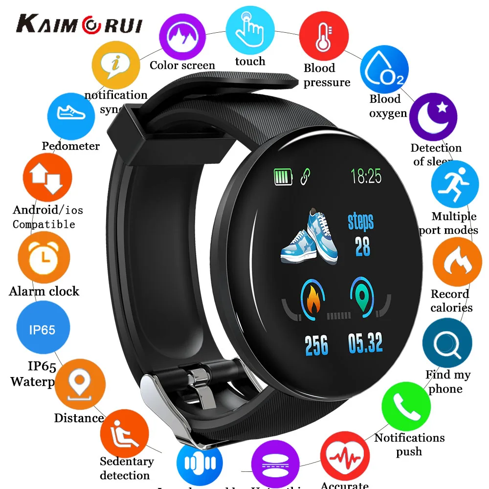 Смарт-часы D18 с поддержкой Bluetooth мужские и женские монитором кровяного давления