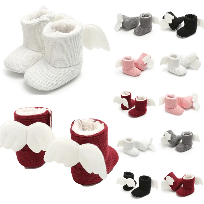 Сапоги для маленьких девочек обувь новорожденного на мягкой подошве для младенцев противоскользящие кроссовки рождественские детские крылья Ангела теплая обувь для кроватки