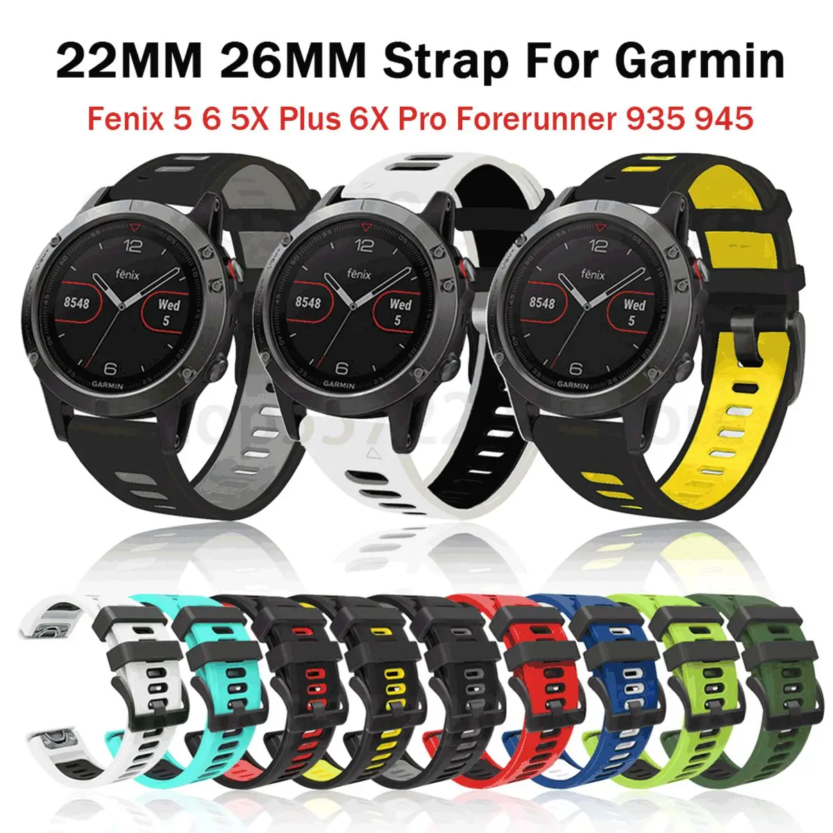 22 26MM Quick Release Bracelet Silicone Watch Wrist Band Strap For Garmin Fenix 6 6X Pro Fenix 5 5X Forerunner 935 945 Wirstband