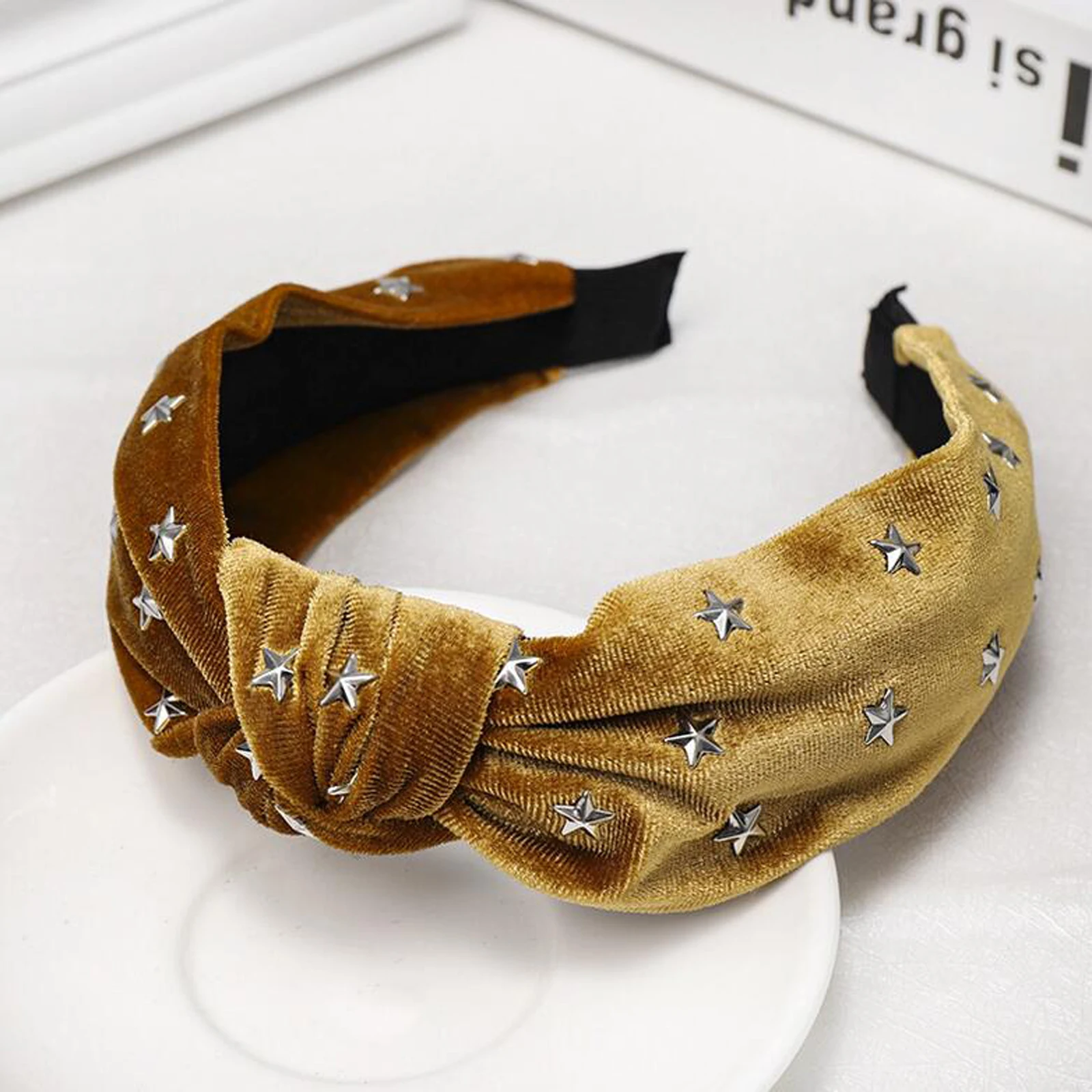Новая мода фланелевая повязка на голову блестящая Звезда Hairband мягкий Средний обруч с бантиком Женская дикая Повседневная тюрбан Украшения для волос оптом