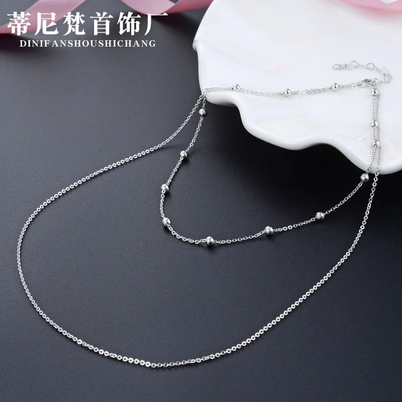 

Korean-style Fashion Double Layer Necklace Women's S925 Fine Silver Simple Pressure Light Cross Chain Choker Versatile Sweater C