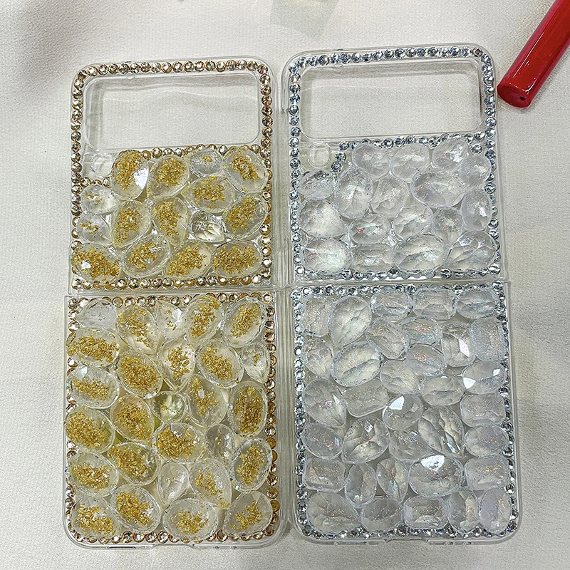 

Jewelled Phone Case For Samsung Z Flip2 3 Full Diamond Luxury Fashion Dazzling Elaborate Soft Silicone Protective Cover