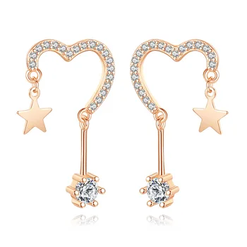 

S925 Silver Love Star Earrings Korean Temperament Earrings Simple Personality Trendy Net Red Fashion Earrings Women