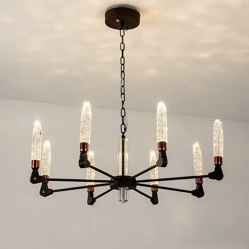 

Modern luxury and simple creative LED crystal chandelier iron Nordic American personality living room bedroom dining room light