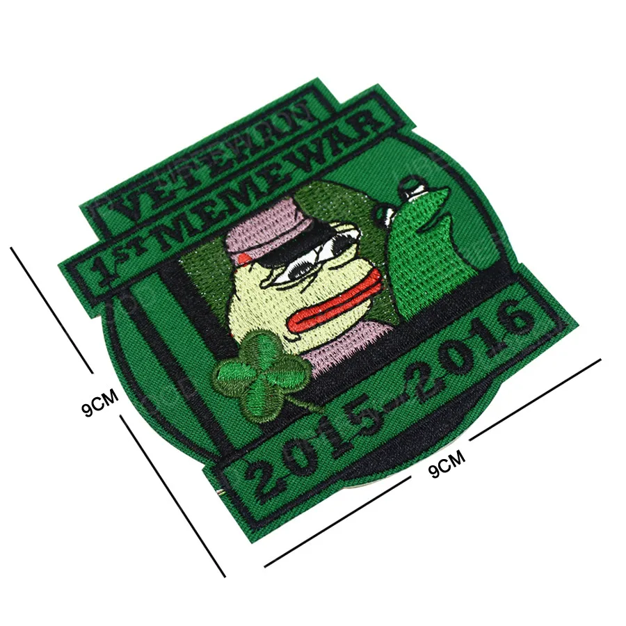 Pepe Veteran of 1st First Meme War- Patch veteran Pepe Shadilay sad frog 4-leaf clover 4chan patch badge applique