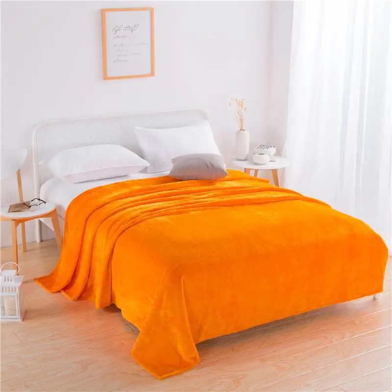 Orange Solid Color Home queen king full beding all-season Travel Soft Flannel Blanket Super Warm Blankets Sofa Bed | Дом и сад