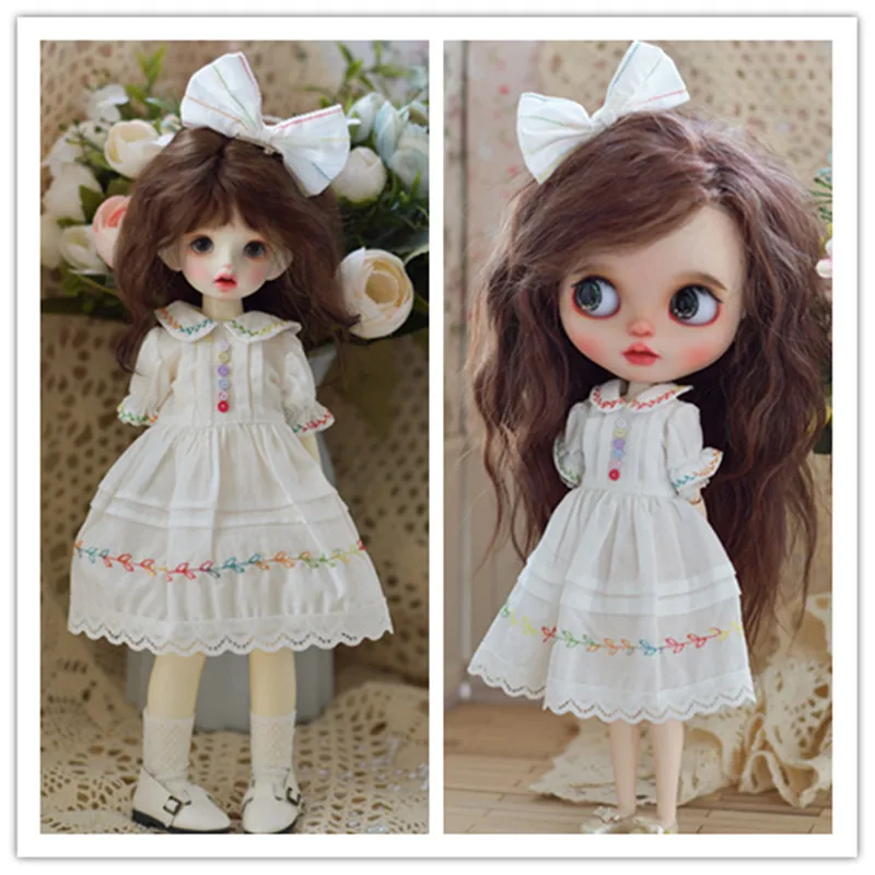 1/6 BJD Clothes White Dress & Brown Shoes For Ball Jointed Doll YOSD Clothes 