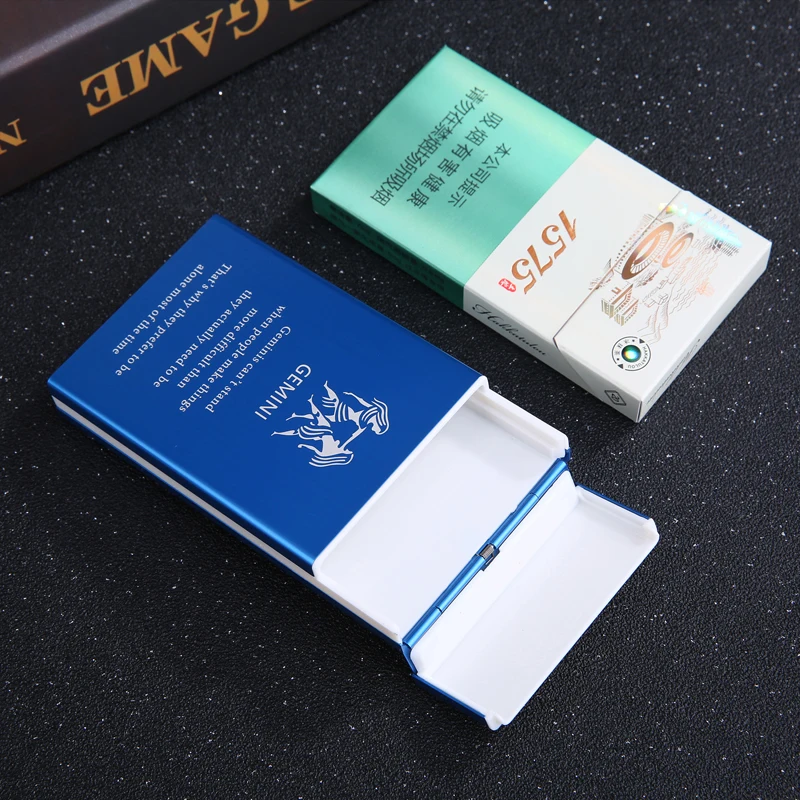 

Plastic Cigarette Holder Metal Cigarette Box Sliding Case Zodiac Signs 12 Constellations Designs Smoking Gift Laser Engraving