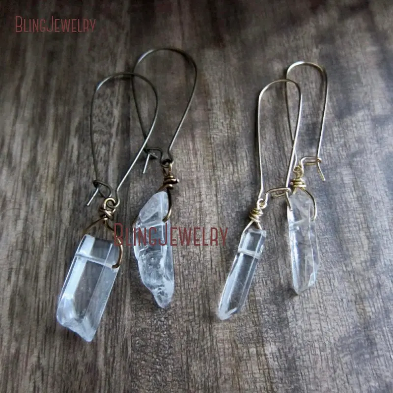 Хрустальные висячие серьги необработанные из кварца Boho Кристальные
