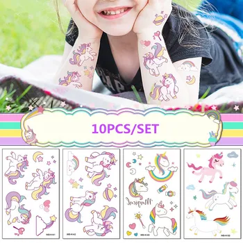 

10pcs Temporary Tattoo Sticker Colorful Fake Tattoo Unicorn Kids Tattoo for Hands Arm Leg Face Party Tatuajes Temporales Tatuaz