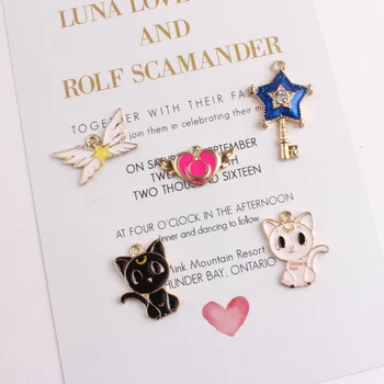 

10pcs Cute Enamel Alloy Charms Kawaii Animal Cat Heart Magic Key Oil Drop Pendant Necklace Charm DIY Handmade Zinc Alloy Metal