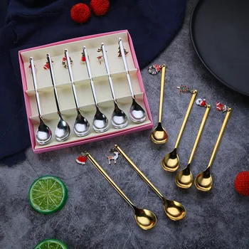 

Christmas Ornaments Coffee Spoon Stainless Spoon Christmas Gift Box Set Christmas Decorations for Home Christmas Gift navidad