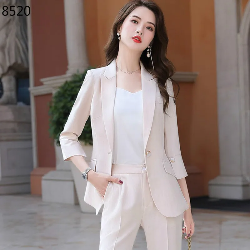 Korean Slim Elegant Women's Suit Set Solid Business Blazer Trouser Pant  Spring Summer Formal Suits 2 Piece Work Wear Office Sets - Short Sets -  AliExpress