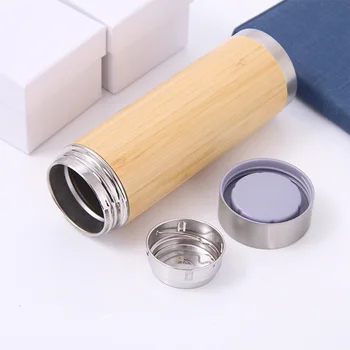 

Stainless Steel Insulated Cup Wooden Double Filter Cup Tea Container Vacuum Natural Kettle For Men's Business Water Cup