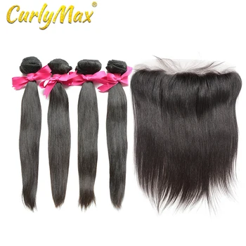 

Luvin OneCut Hair Straight 8-40 Brazilian Virgin Human Hair Bundles With 13x4 Frontal Closure 3 4 Bundle Hair Extension