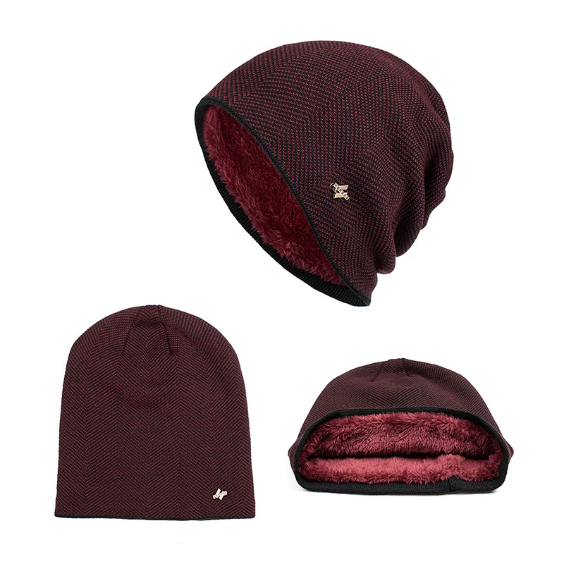 Модные мужские шапочки Skullies зимние теплые утолщенные бархатные шапки для унисекс вязаные повседневные хлопковые шерстяные шапки уличные Твердые крышки