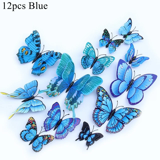 12PCS Butterfly Decoration stickers Decorative Butterflies For Birthday Party Supply 3D butterfly Theme Parti Decor Wedding blue