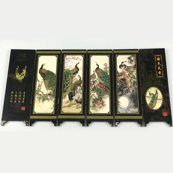 

6*Panel SetPeacock Screen Room Divider Wood Folding Partition Commemorative Gift