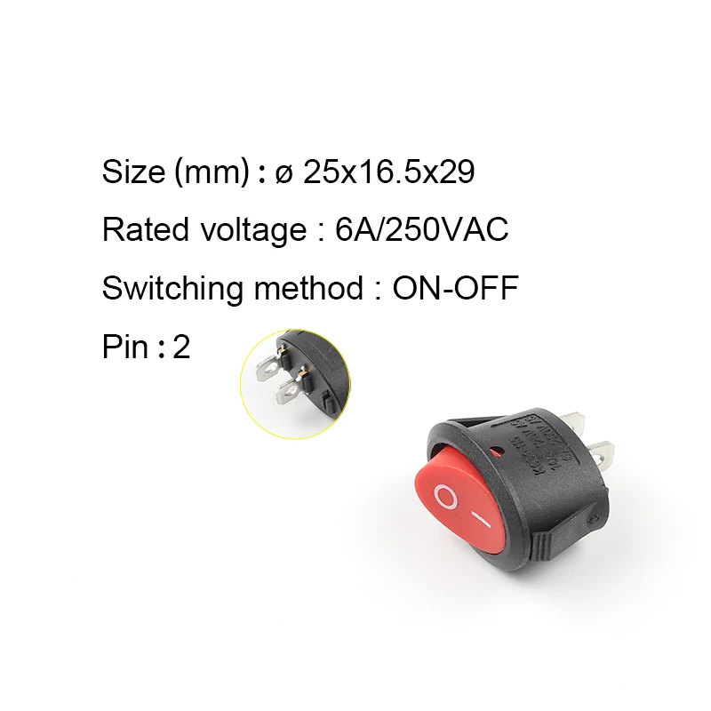5 pcs KCD1 25*16.5mm Mini Round Boat Rocker Switch 2/3 Pin SPST ON-ON ON-OFF ON-OFF-ON 6A/250VAC Power Button Switch With Light