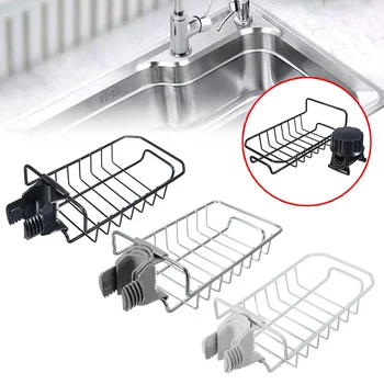 

Stainless Steel Faucet Storage Rack Kitchen Sink Faucet Clip Holder Supplies Multifunction Sink Sponge Rag Drain Storage Racks