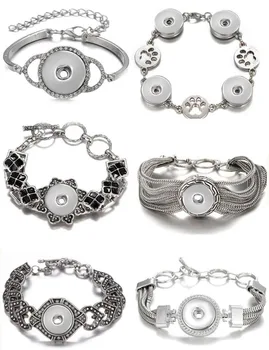 

New Fashion Silver plated Chain Bracelets Metal Snap Bracelet Bangles Fit 18mm Snap Buttons DIY Snap Jewelry for Women