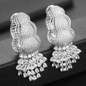 

missvikki Unique Clear Crystal White Cubic Zirconia Statement Large Big Tassel Dangle Earring Women Wedding Party Earrings