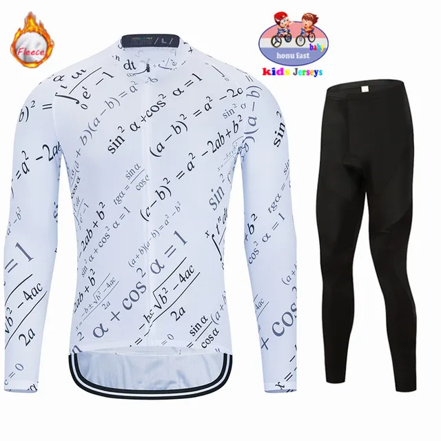 2021 Kids Long Sleeved Winter Thermal Fleece Cycling Jersey Sets Keep Warm Children Balance Bike Clothing Baby Pad Body Suits 6
